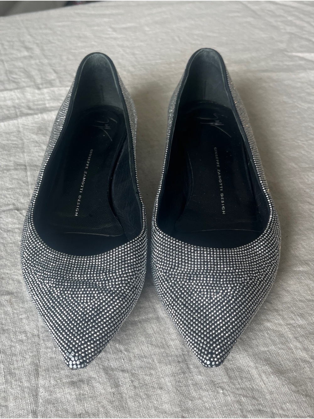 Giuseppe Zanotti Silver-Embellished Pointed Flats Sz 37